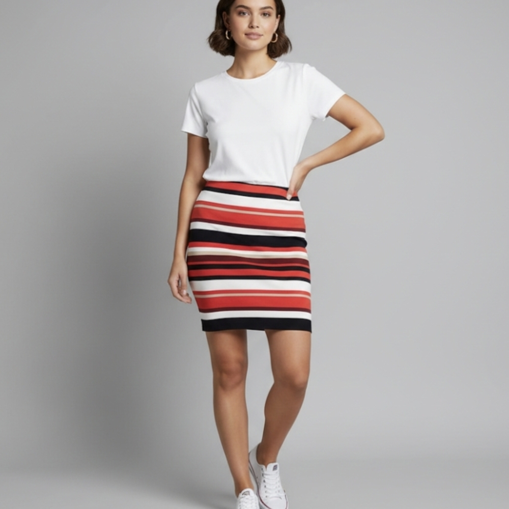 Anne Klein Red and Black Striped Mini Skirt